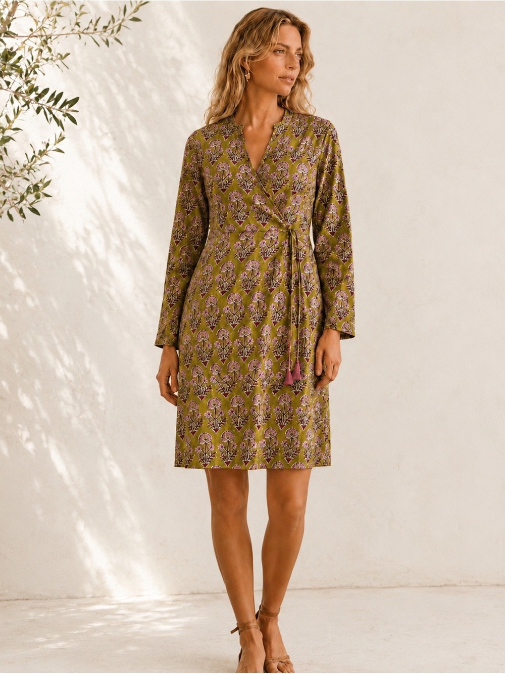 Cotton floral block print dress by Generation Basic, Long sleeve Size 14